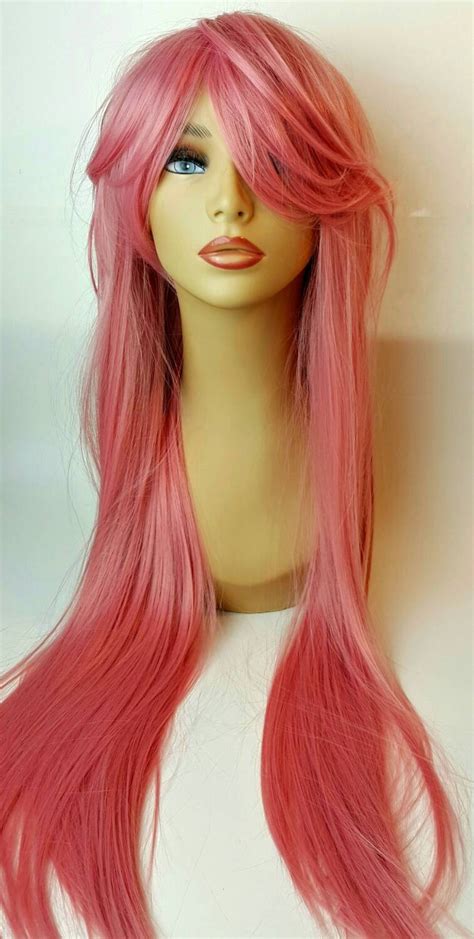 long pink wig bangs